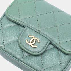 Pre Owned Chanel Green Micro Mini Classic Caviar Single Flap