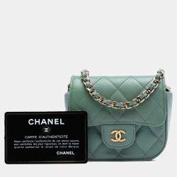 Pre Owned Chanel Green Micro Mini Classic Caviar Single Flap