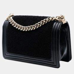 Pre Owned Chanel Black Old Medium Shearling Boy Flap