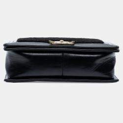 Pre Owned Chanel Black Old Medium Shearling Boy Flap