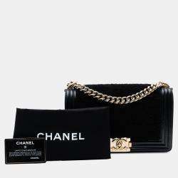 Pre Owned Chanel Black Old Medium Shearling Boy Flap