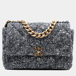 Pre Owned Chanel Grey Large Tweed 19 Flap