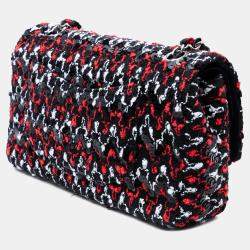 Pre Owned Chanel Black Red Medium Classic Sequined Tweed Double Flap