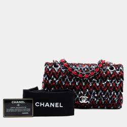 Pre Owned Chanel Black Red Medium Classic Sequined Tweed Double Flap