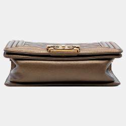 Pre Owned Chanel Brown Small Quilted Metallic Calfskin Boy Flap