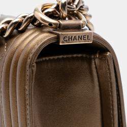 Pre Owned Chanel Brown Small Quilted Metallic Calfskin Boy Flap