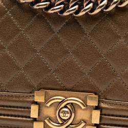 Pre Owned Chanel Brown Small Quilted Metallic Calfskin Boy Flap