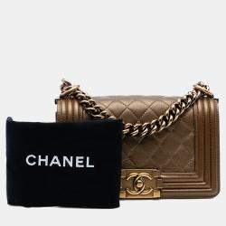 Pre Owned Chanel Brown Small Quilted Metallic Calfskin Boy Flap