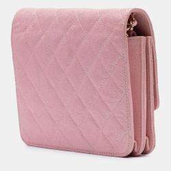 Pre Owned Chanel Pink CC Quilted Iridescent Caviar Wallet on Chain