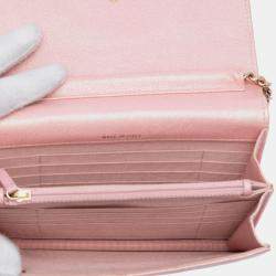Pre Owned Chanel Pink CC Quilted Iridescent Caviar Wallet on Chain