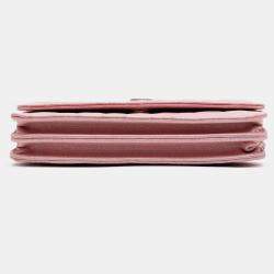 Pre Owned Chanel Pink CC Quilted Iridescent Caviar Wallet on Chain