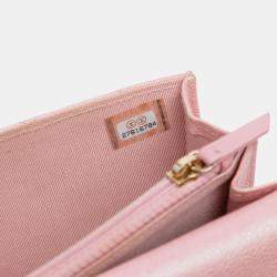 Pre Owned Chanel Pink CC Quilted Iridescent Caviar Wallet on Chain