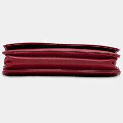 Pre Owned Chanel Red CC Caviar Wallet On Chain