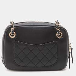 Pre Owned Chanel Black Lambskin Giant Crystal CC Camera Bag