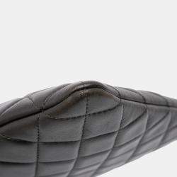 Pre Owned Chanel Black Large Quilted Lambskin O Case Clutch