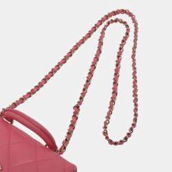 Pre Owned Chanel Pink Mini Quilted Shiny Lambskin Coco Trip Flap