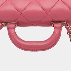 Pre Owned Chanel Pink Mini Quilted Shiny Lambskin Coco Trip Flap