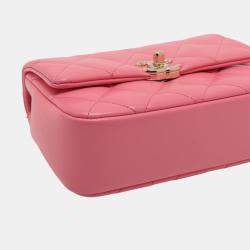 Pre Owned Chanel Pink Mini Quilted Shiny Lambskin Coco Trip Flap