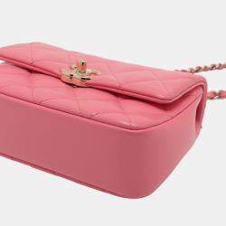 Pre Owned Chanel Pink Mini Quilted Shiny Lambskin Coco Trip Flap