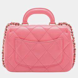 Pre Owned Chanel Pink Mini Quilted Shiny Lambskin Coco Trip Flap