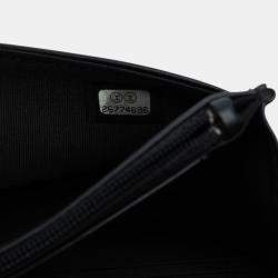 Pre Owned Chanel Black Chevron Quilted Calfskin Boy Wallet On Chain