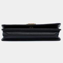Pre Owned Chanel Black Chevron Quilted Calfskin Boy Wallet On Chain