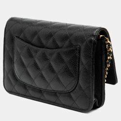 Pre Owned Chanel Black CC Quilted Caviar Wallet on Chain