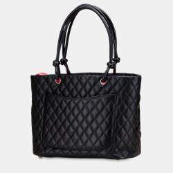 Pre Owned Chanel Black Large Quilted Calfskin Cambon Ligne Tote