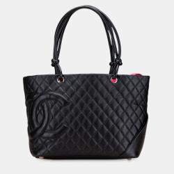 Pre Owned Chanel Black Large Quilted Calfskin Cambon Ligne Tote
