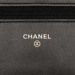 Pre Owned Chanel Black CC Quilted Lambskin Wallet On Chain