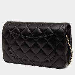 Pre Owned Chanel Black CC Quilted Lambskin Wallet On Chain