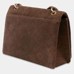 Pre Owned Chanel Brown Quilted Suede Flap Crossbody