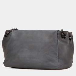 Pre Owned Chanel Grey Lambskin Studded CC Accordion Flap