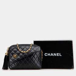 Pre Owned Chanel Black CC Quilted Lambskin Tassel Camera Bag