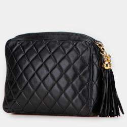 Pre Owned Chanel Black CC Quilted Lambskin Tassel Camera Bag
