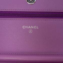 Pre Owned Chanel Purple CC Quilted Lambskin Wallet on Chain