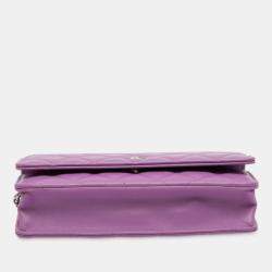 Pre Owned Chanel Purple CC Quilted Lambskin Wallet on Chain