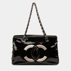 Pre Owned Chanel Black Small Patent Lipstick Tote
