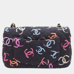 Pre Owned Chanel Blue Mini Rectangular Quilted Jersey Flap