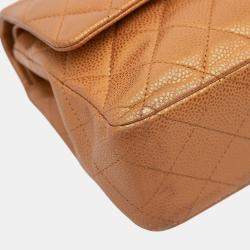 Pre Owned حقيبة شانيل قلاب مزدوج كلاسيكي كافيار معدني بني متوسط