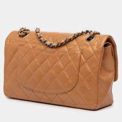 Pre Owned حقيبة شانيل قلاب مزدوج كلاسيكي كافيار معدني بني متوسط