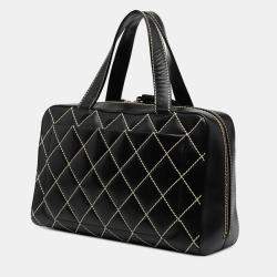 Pre Owned Chanel Black CC Lambskin Wild Stitch Handbag