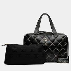 Pre Owned Chanel Black CC Lambskin Wild Stitch Handbag
