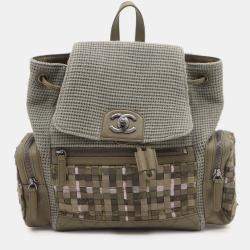Pre Owned Chanel Brown Paris Cuba Tweed Canvas Pocket Backpack