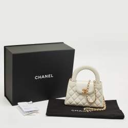 Pre Owned Chanel White Quilted Leather Nano Kelly Shopper Bag
