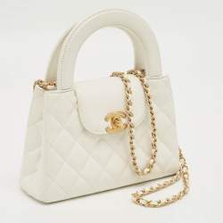 Pre Owned Chanel White Quilted Leather Nano Kelly Shopper Bag