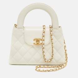 Pre Owned Chanel White Quilted Leather Nano Kelly Shopper Bag