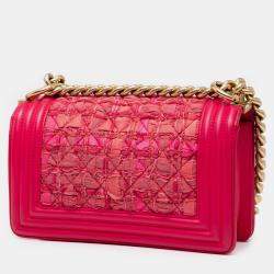 Pre Owned Chanel Pink Mini Tweed and Lambskin Boy Flap