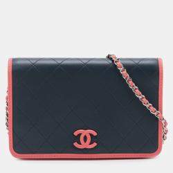 Pre Owned Chanel Blue Quilted Lambskin Color Pop Wallet on Chain