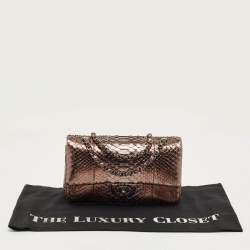 Pre Owned Chanel Metallic Python Medium Classic Double Flap Bag